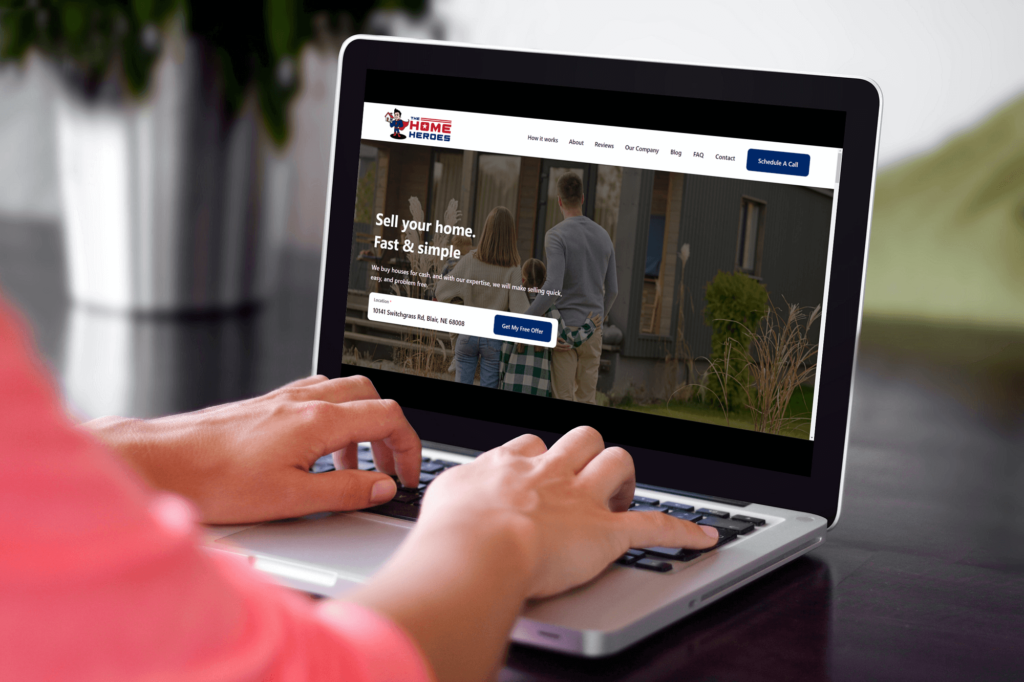 A homeowner typing their property's address in the Home Heroes' website form to get their free no-obligation offer on their property